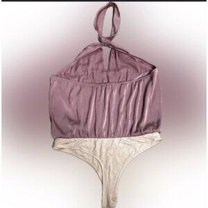 Paige Presa Halter Bodysuit Aurora Pink Shimmery Halter With Keyhole Cutout